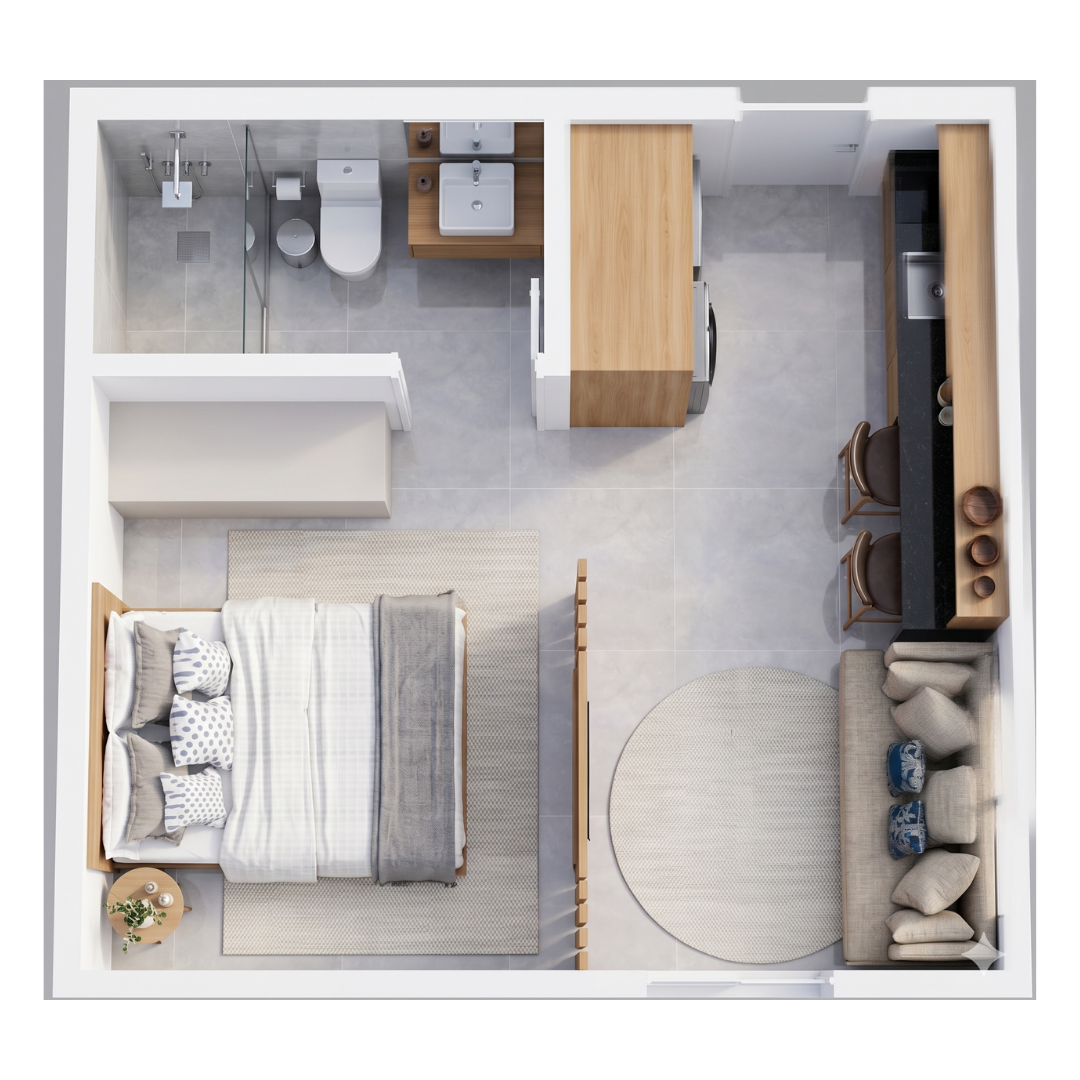 Planta Studio 24m² — Palazzo Porto Belo
